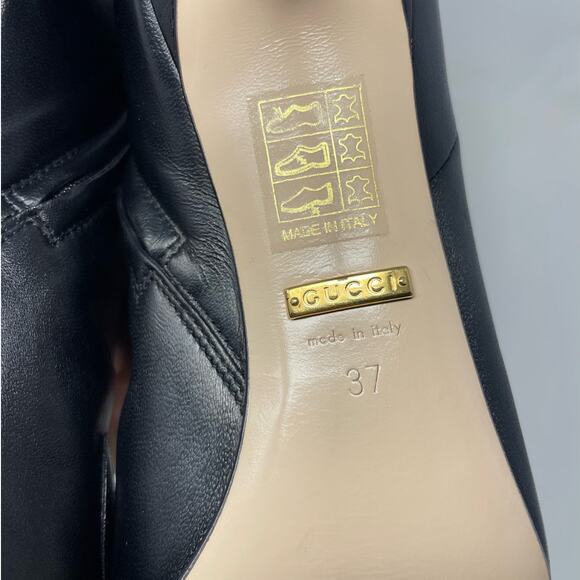 SOLD Gucci Zumi Leather Knee High Pointed Toe GG Horsebit Heel Boots Black EU 37 - Picture 9 of 13